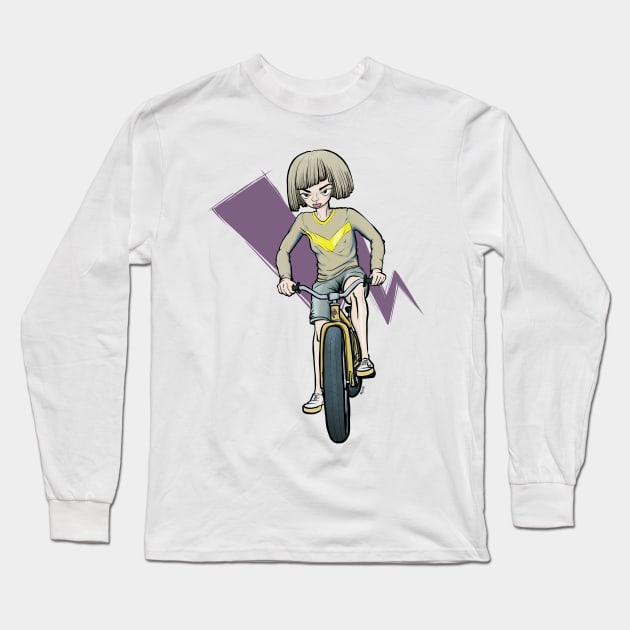 Girl on bike Long Sleeve T-Shirt by motylanoga